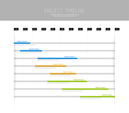 Project timeline graph vector illustration background with colorful bars showing the milestones of the overall project.のイラスト素材