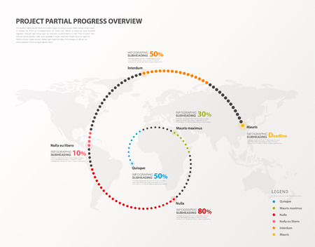 Project percentage progress overview graph vector illustration background with colorful dots shows the percentage milestones and the project deadline.のイラスト素材