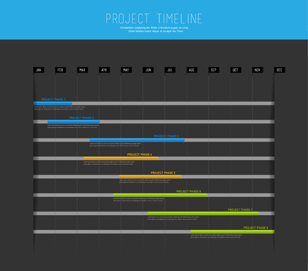 Project timeline graph vector illustration background with colorful bars showing the milestones of the overall project.のイラスト素材