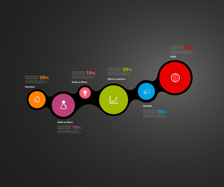 Project percentage progress overview graph vector illustration background with colorful circles shows the percentage milestones.のイラスト素材