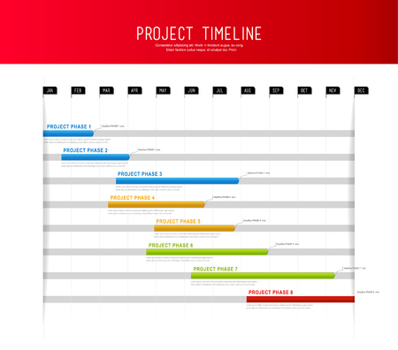 Project timeline graph vector illustration background with colorful bars showing the milestones of the overall project.のイラスト素材