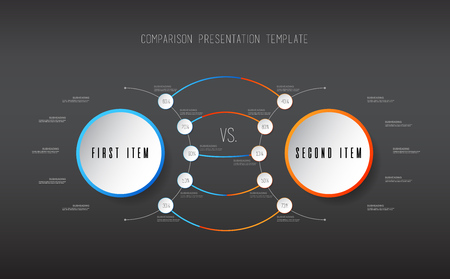 Two items, services comparison vector template with circles.のイラスト素材