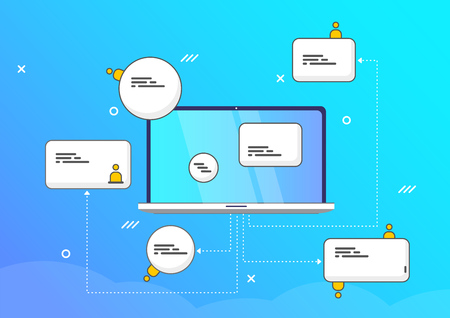 Isolated vector background wall paper of computer with speech bubbles.のイラスト素材