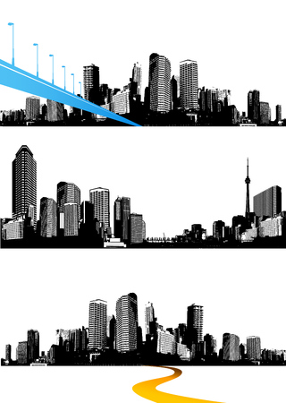 Set of black and white panorama cities. Vector artのイラスト素材