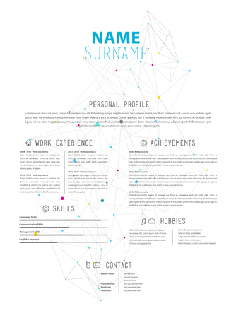 Creative simple vector illustration CV template with colorful dots in background.のイラスト素材