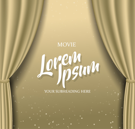 Theater stage with golden heavy curtain and golden text with stars.のイラスト素材