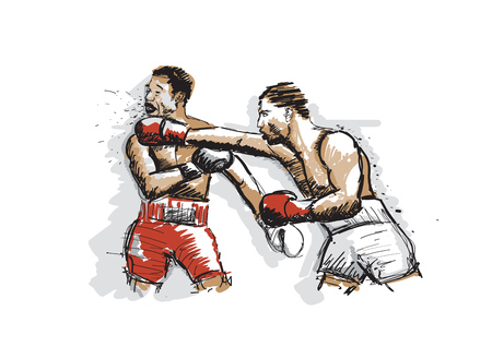 Hand drawn illustration background of boxing match with two fighters.のイラスト素材