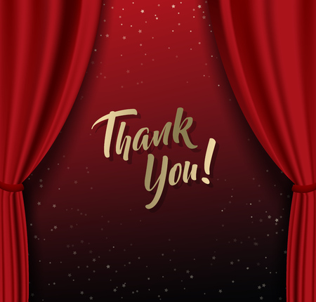 Theater stage with red heavy curtain with text.のイラスト素材