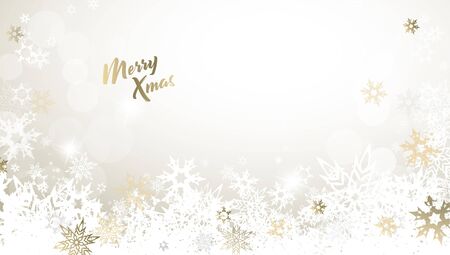 Christmas light vector background illustration with snowflakes and golden Merry Christmas textのイラスト素材