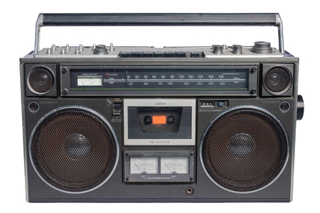 Vintage radio cassette recorder, isolated on white の写真素材