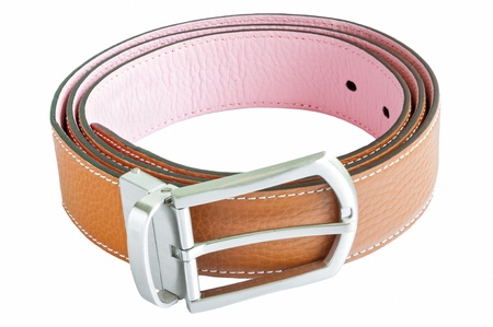 Two tone leather belt isolated on whiteの写真素材