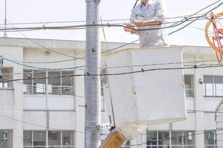 Construction of electric wireの写真素材