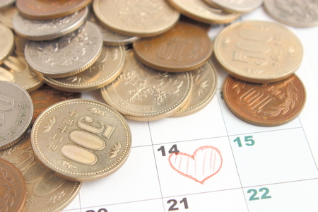 Calendar and money and heartの写真素材