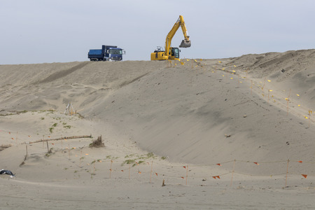 Embankment work on Nakadashima sand duneの写真素材