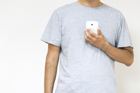 A man who using a smartphoneの写真素材