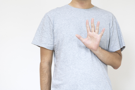 A man who raised his handの写真素材