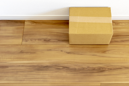 Room of newly built house and cardboard boxの写真素材