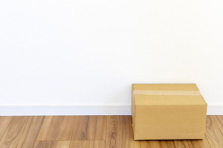 Room of newly built house and cardboard boxの写真素材