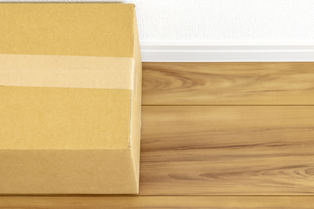 Room of newly built house and cardboard boxの写真素材