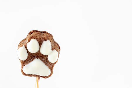 Chocolate cake shaped like a cat's handの写真素材