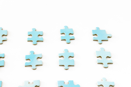 Puzzle pieces lined upの写真素材