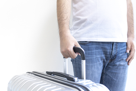 Man with a large suitcaseの写真素材