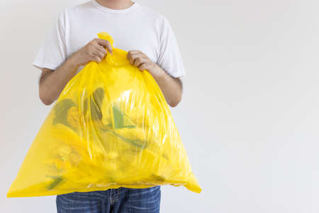 Man in a shirt with big trashの写真素材