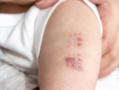 BCG injected baby's arm (0 years old, 6 months old, girl, Japanese)の写真素材