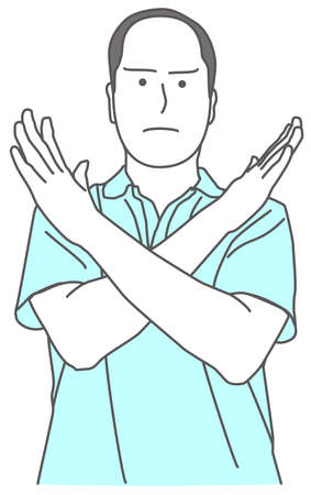 Illustration that a bald man in a shirt deniesのイラスト素材