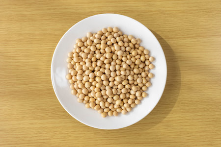 Lots of soybeans on a plateの写真素材