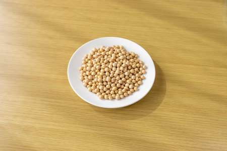 Lots of soybeans on a plateの写真素材