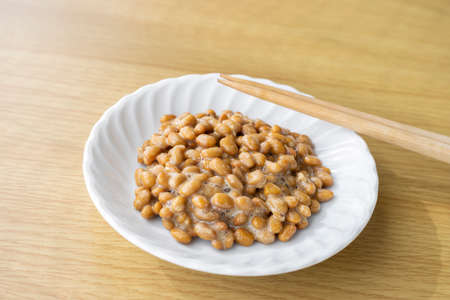Small natto on a plateの写真素材