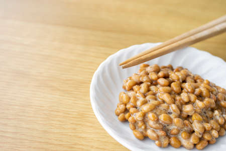 Small natto on a plateの写真素材