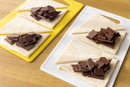 Image of making chocolate pie by hand. Valentine's day image.の写真素材