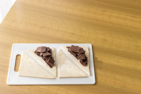 Image of making chocolate pie by hand. Valentine's day image.の写真素材