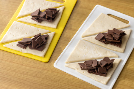 Image of making chocolate pie by hand. Valentine's day image.の写真素材