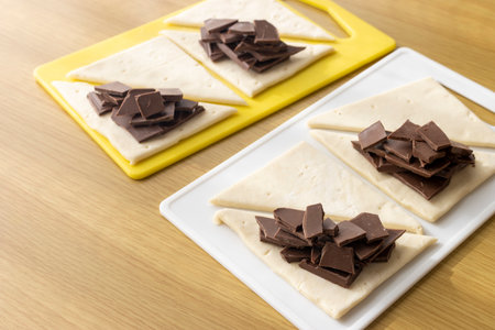 Image of making chocolate pie by hand. Valentine's day image.の写真素材