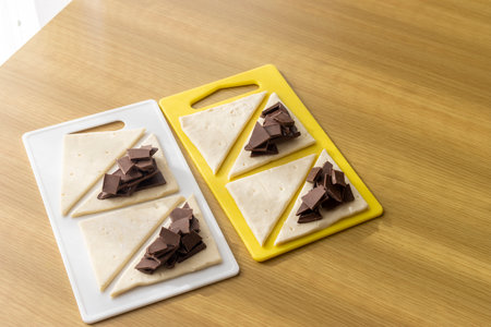 Image of making chocolate pie by hand. Valentine's day image.の写真素材