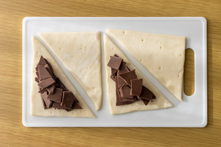Image of making chocolate pie by hand. Valentine's day image.の写真素材