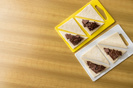 Image of making chocolate pie by hand. Valentine's day image.の写真素材
