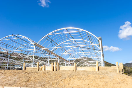 Frame of a greenhouse under constructionの写真素材