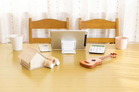 Image of life planning using a tablet terminalの写真素材