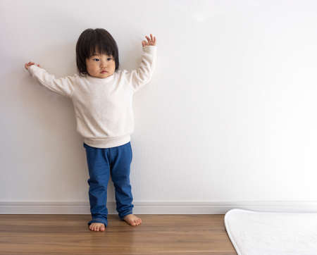 Whole body of a standing baby (Japanese, 1 year and 6 months old, girl)
