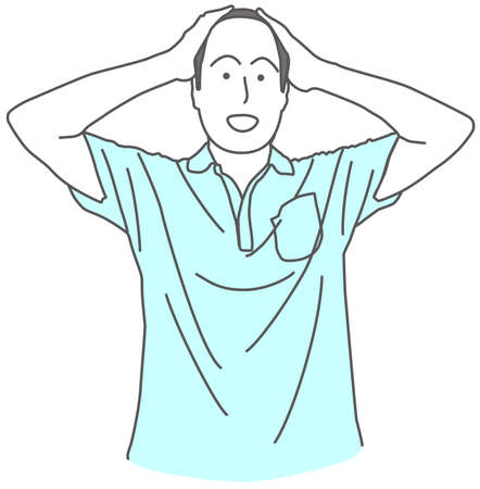 Illustration of a bald man in a shirt being surprisedのイラスト素材