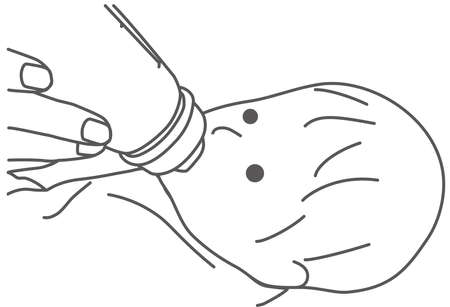 Illustration of a baby drinking milk from a baby bottle (0 years old, 1 month old, Japanese, girl)のイラスト素材