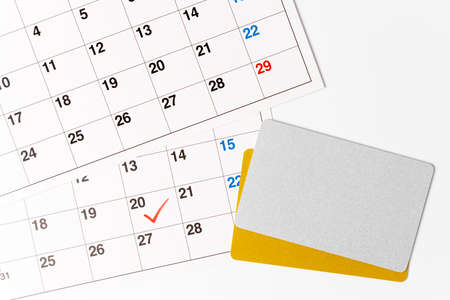 Calendar and credit card. Image of payment schedule