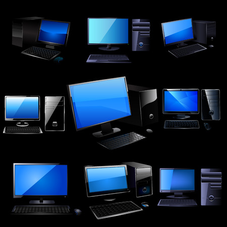 Pc vector set on black background.のイラスト素材