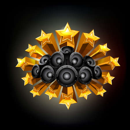 Black background with stars and speakers. Vectorのイラスト素材