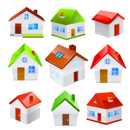 House set with green roof. Vector illustration.のイラスト素材