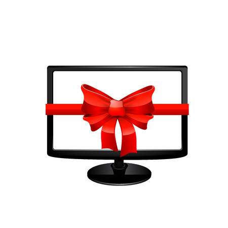 Tv with red bow. Vector illustration on white background.のイラスト素材